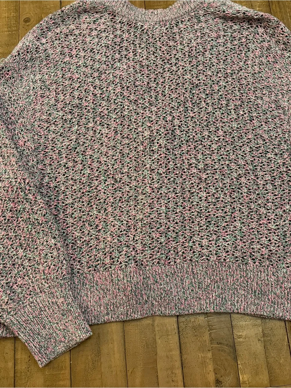 J. Jill Pink Multi-Tone Open Knit V-Neck Cardigan